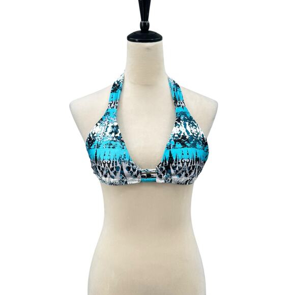 Becca NWT Blue Printed Removable Cups Wirefree Halter Tie Bikini Top - Picture 4 of 6
